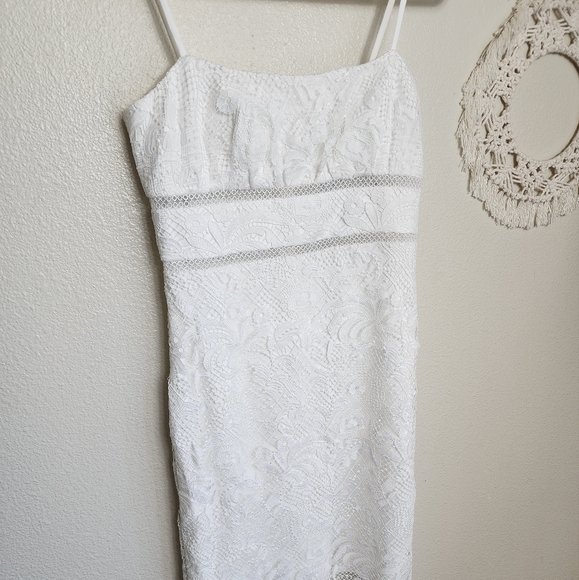 ML Monique Lhuillier Sleeveless Eyelet White Lace Midi Dress Women's Size 0 NWT - Picture 3 of 10
